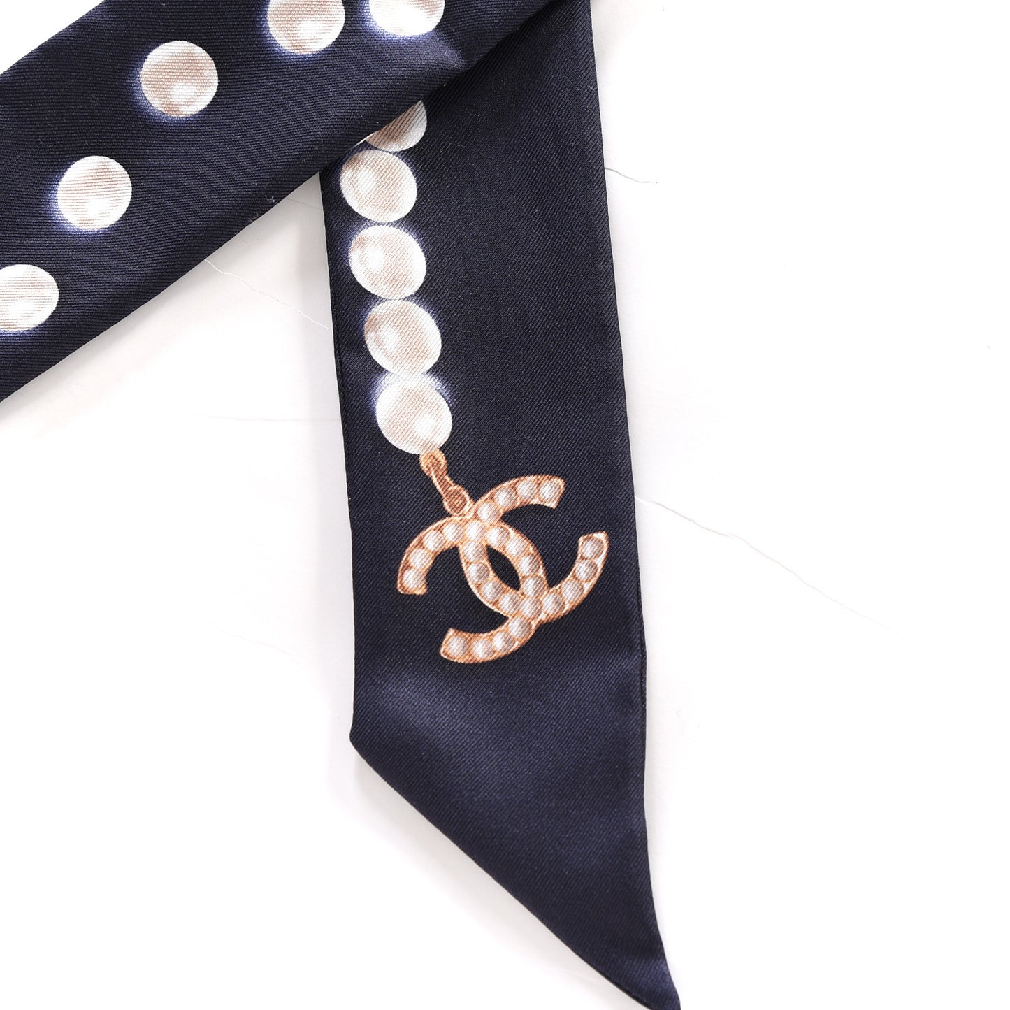 Silk Pearl CC Slim Bandeau Scarf Navy