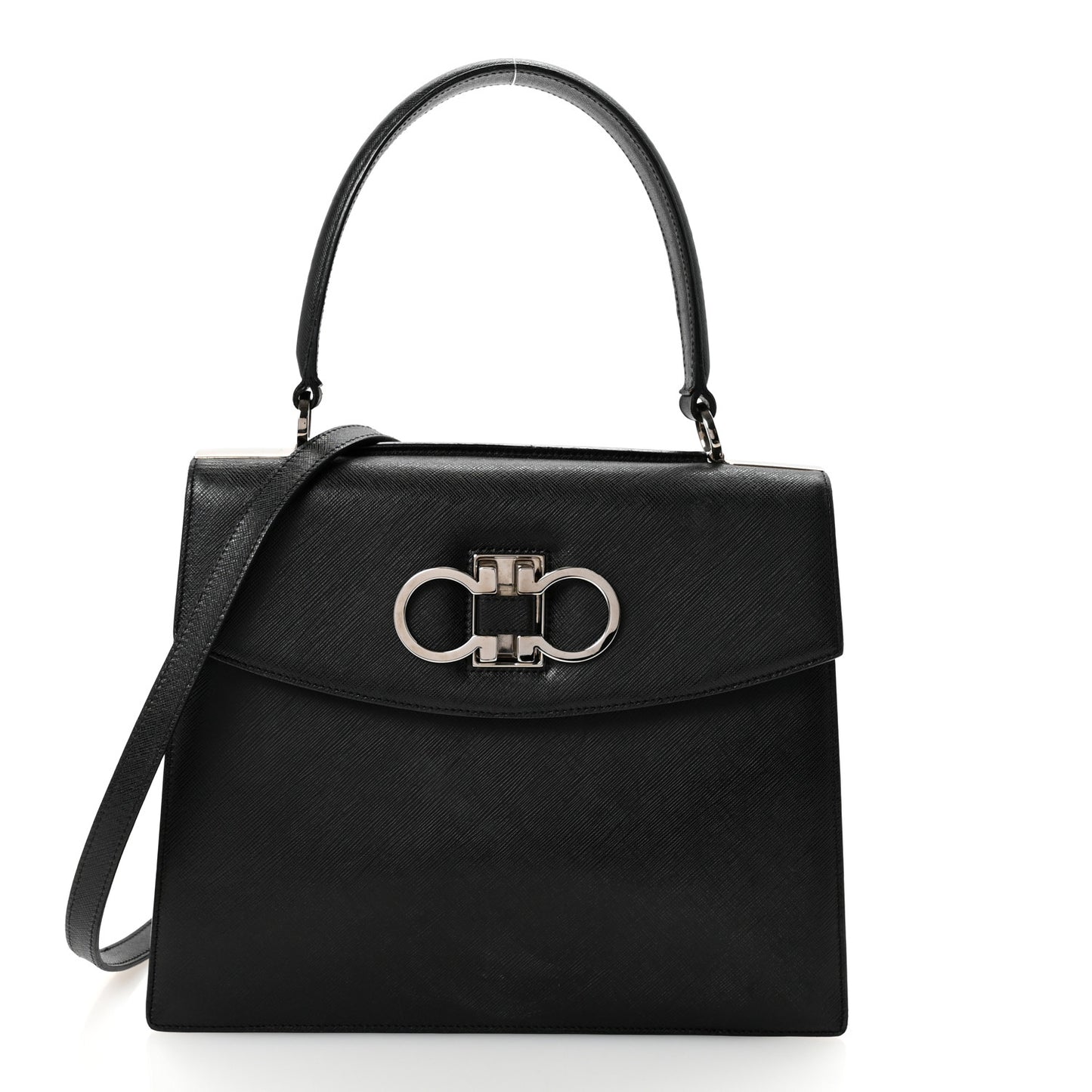 Calfskin Gancini 2-Way Top Handle Bag Black