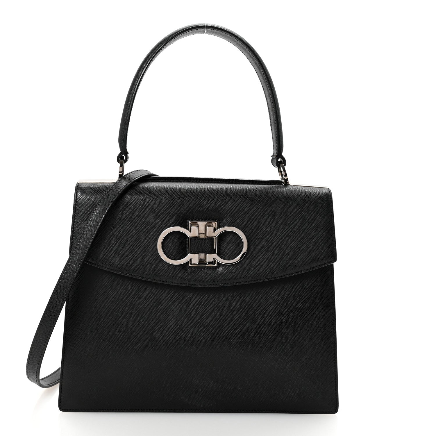 Salvatore Ferragamo Calfskin Gancini 2-Way Top Handle Bag Black 1 of 9