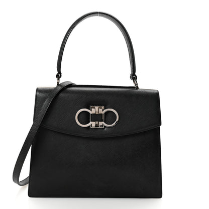 Salvatore Ferragamo Calfskin Gancini 2-Way Top Handle Bag Black 1 of 9