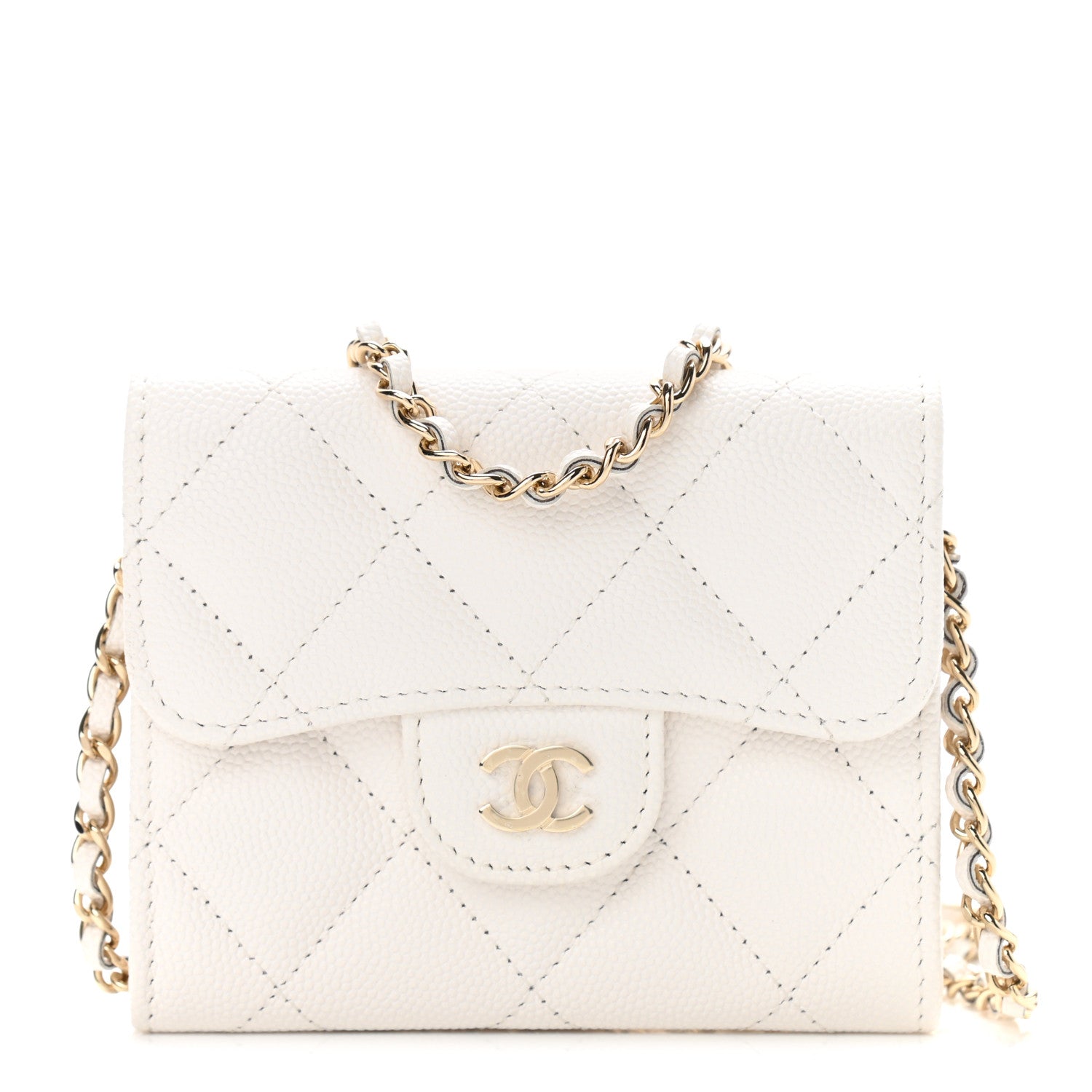 Chanel Caviar Quilted Flap Card Holder On Chain White 1 of 11