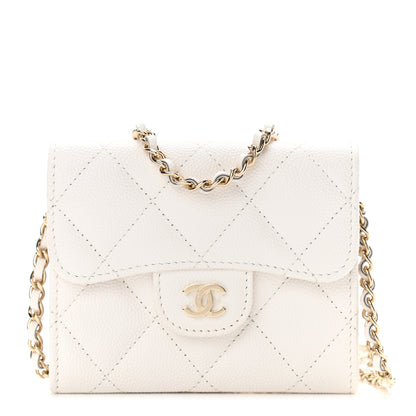 Chanel Caviar Quilted Flap Card Holder On Chain White 1 of 11