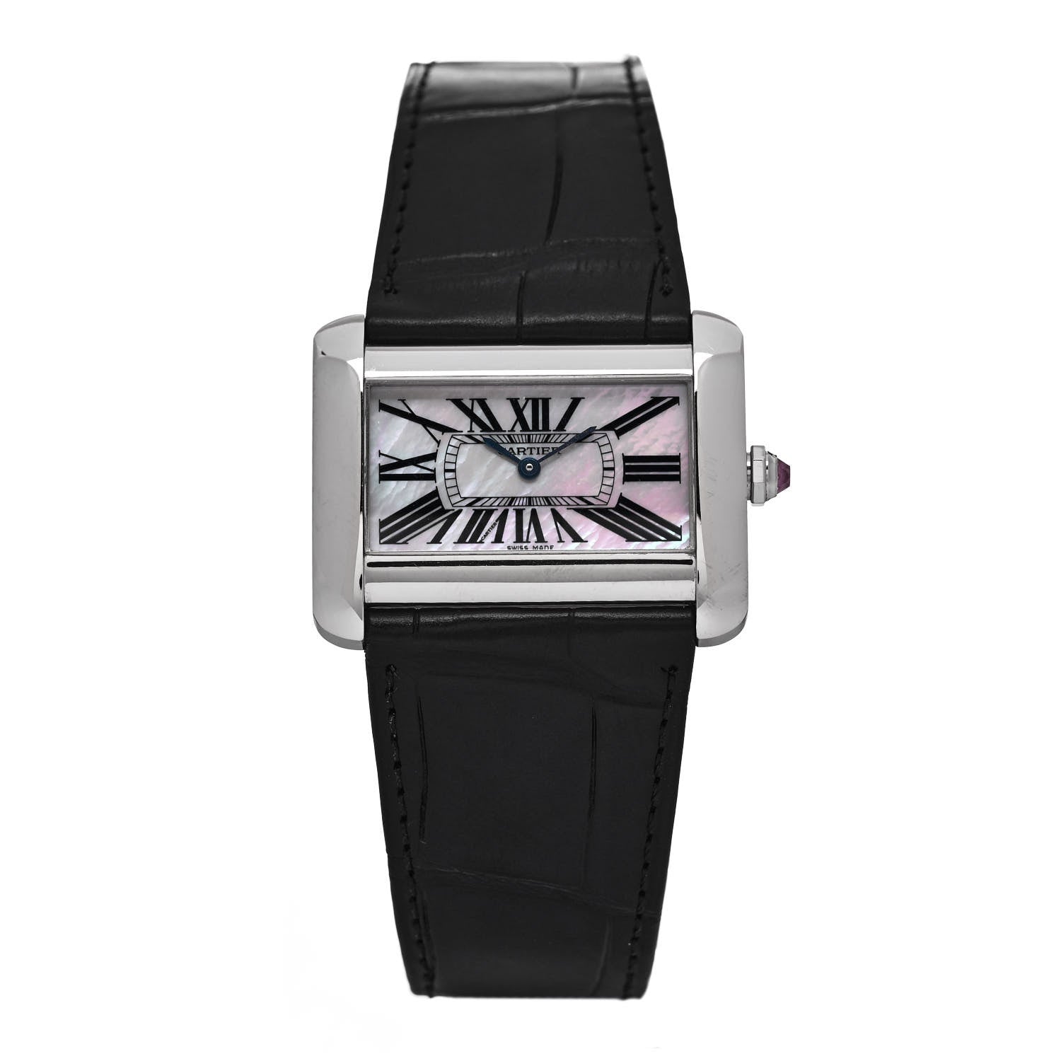 Cartier Stainless Steel Alligator Mother of Pearl 38mm Tank Divan Quartz Watch 1 of 5