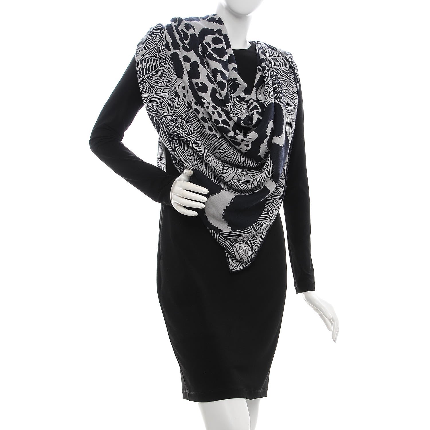 Hermes Cashmere Silk Jaguar Quetzal Shawl 140 Gris Chine Bleu Noir Gris 2 of 3