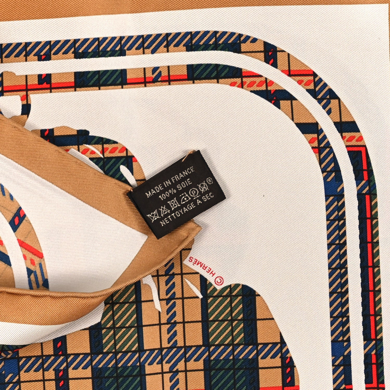 Hermes Silk Brides De Gala Tartan Pocket Square Ajaccio Beige Craie 6 of 6