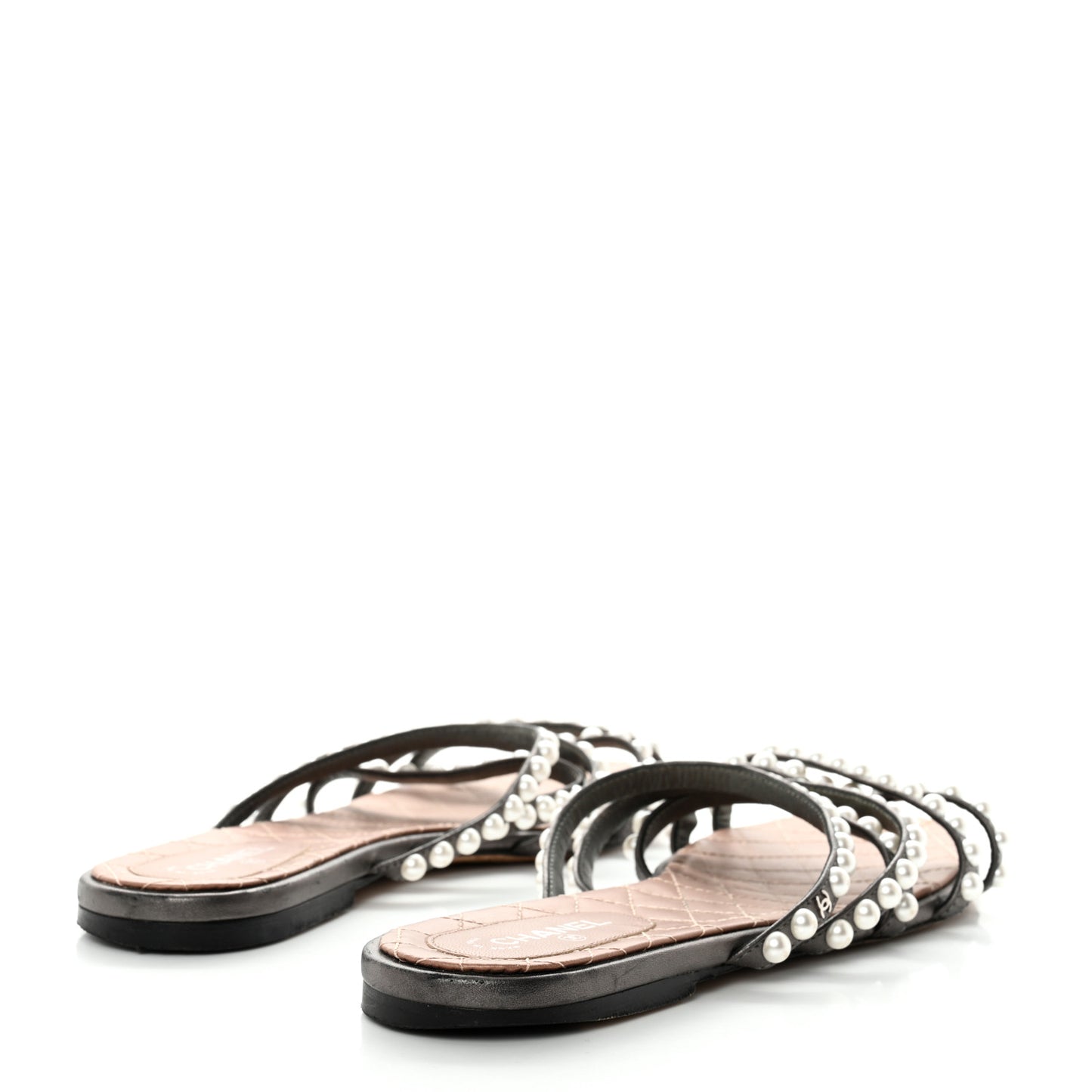 Lambskin Pearl Sandals 41 Black