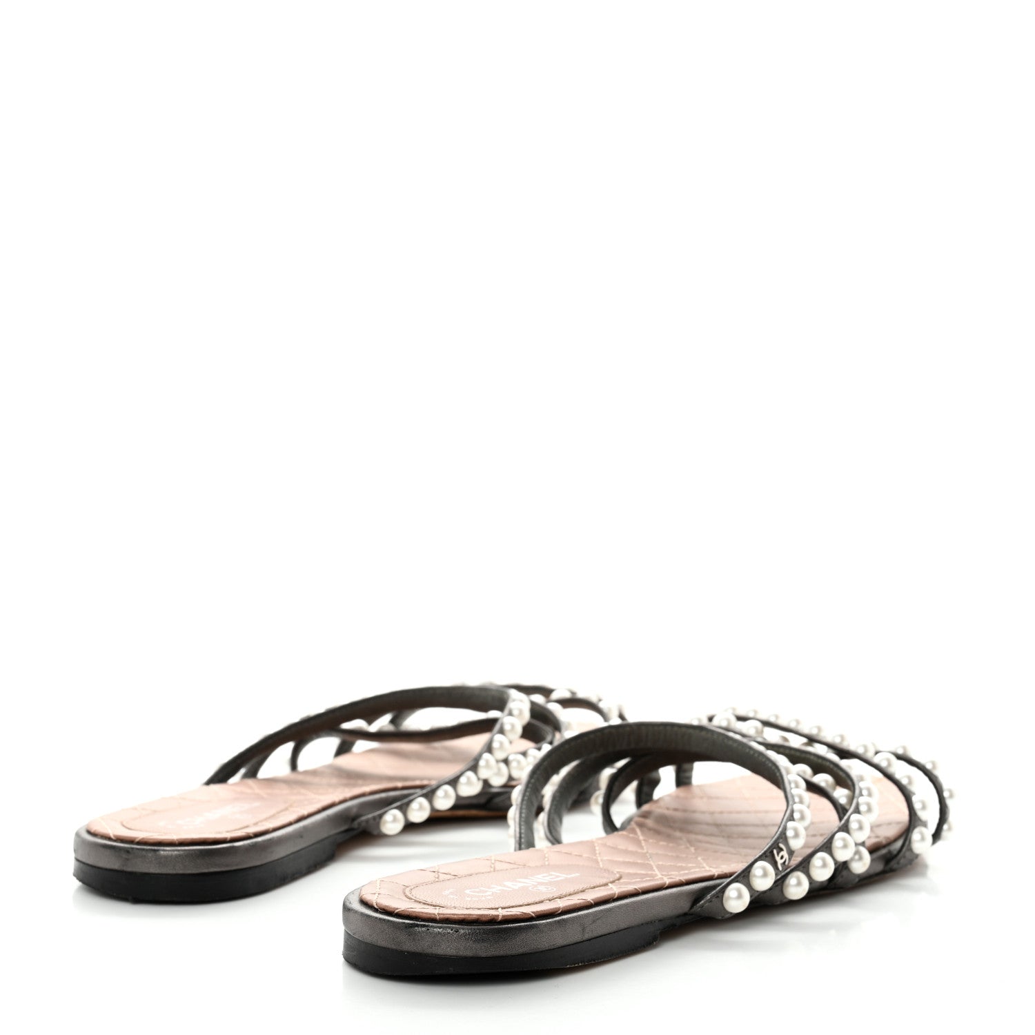 Chanel Lambskin Pearl Sandals 41 Black 4 of 7
