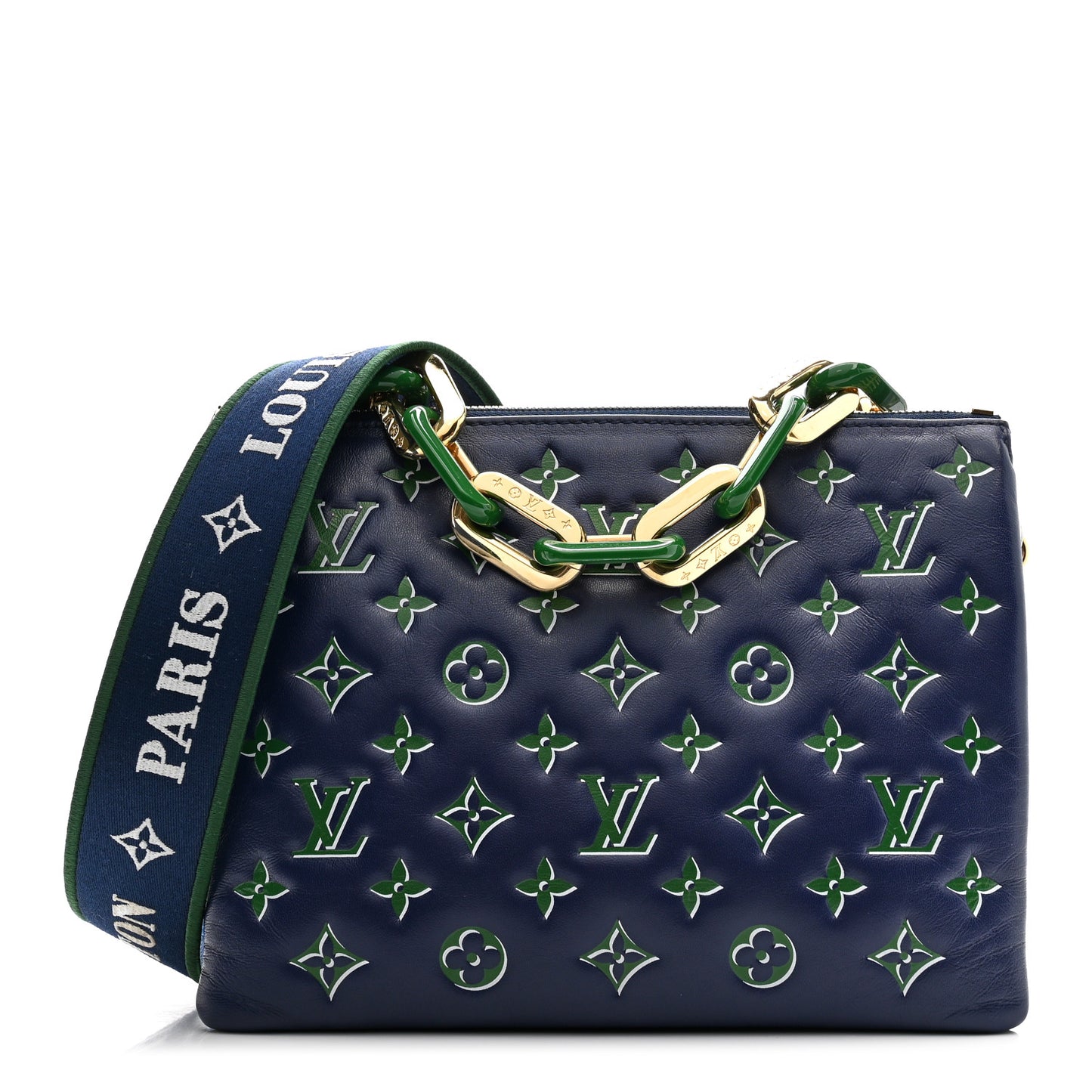 Lambskin Embossed Monogram Coussin PM Blue Green