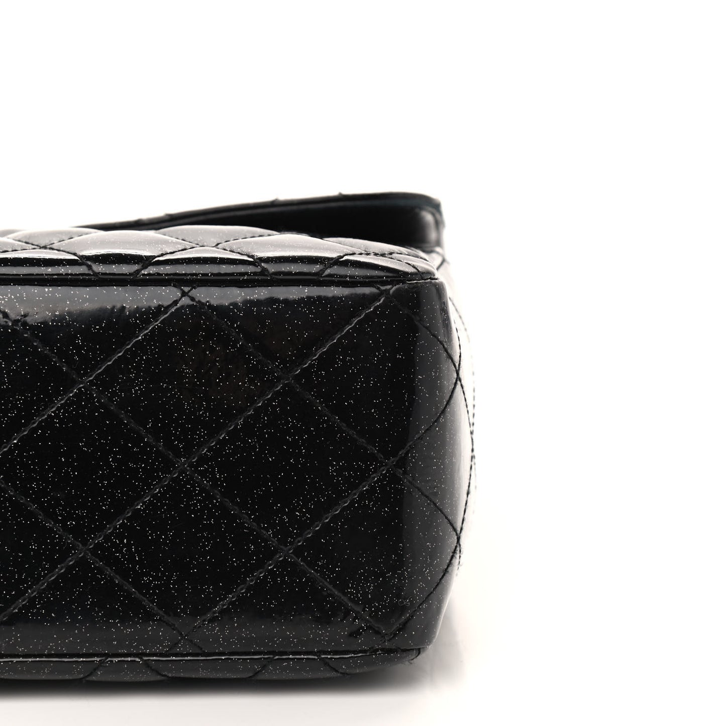 Patent Quilted Sparkle Glitter Jumbo Single Flap Black