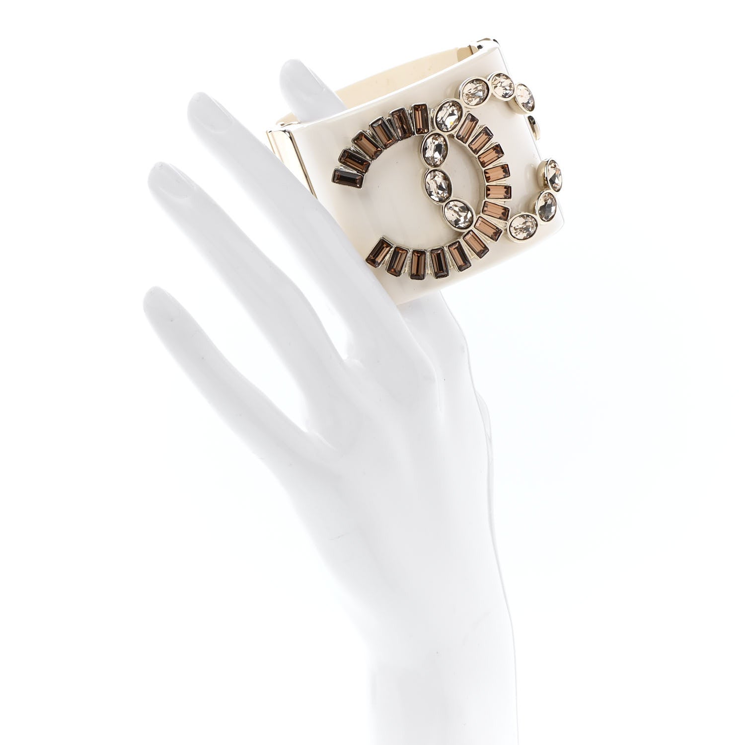Chanel Resin Crystal CC Cuff White 2 of 4