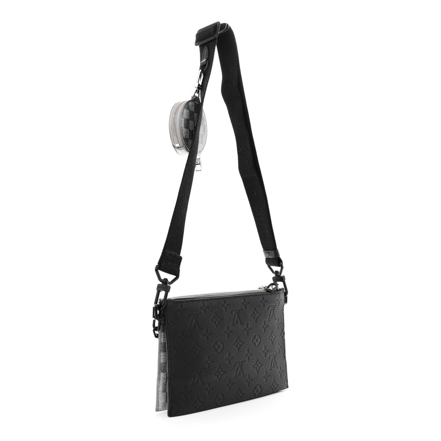 Damier Glitter Taurillon Monogram In The Loop Trio Pouch Black Silver