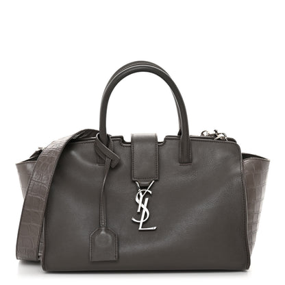 Saint Laurent Smooth Calfskin Crocodile Embossed Baby Monogram Downtown Cabas Earth 1 of 10