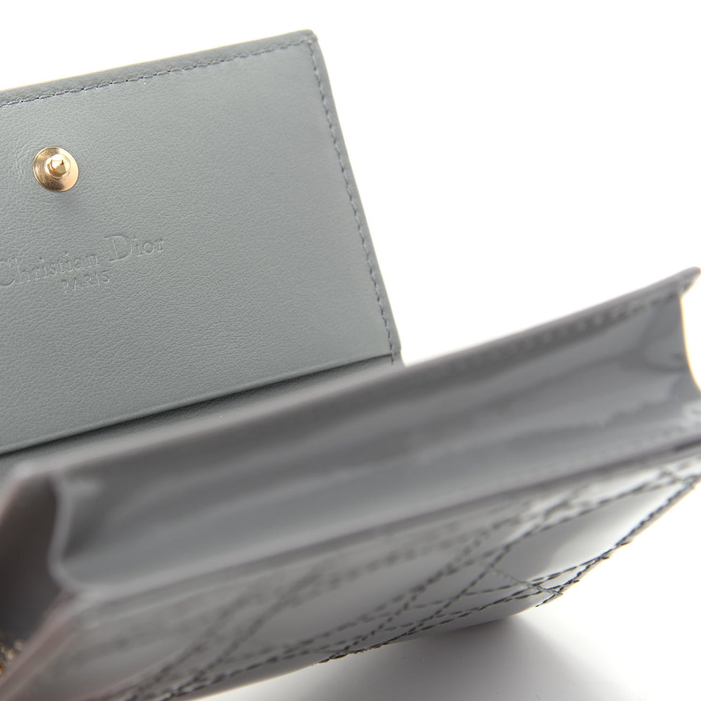 Patent Cannage Mini Lady Dior Wallet Gray Stone