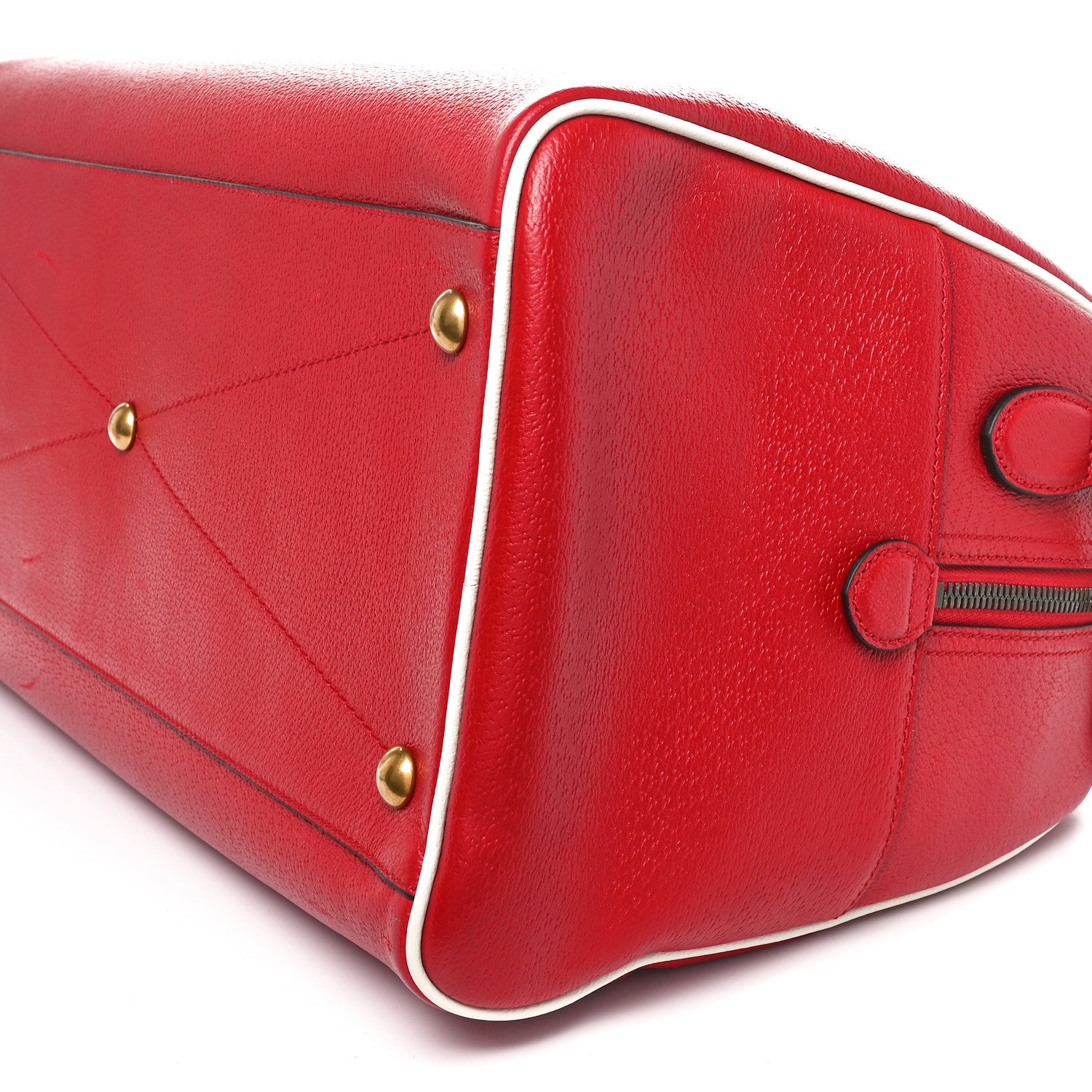 Gucci X ADIDAS Textured Dollar Calfskin Web Trefoil Large Bowling Bag Hibiscus Red  Off White 10 of 10