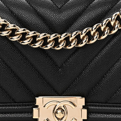 Chanel Caviar Chevron Quilted Medium Boy Flap Black 8 of 11