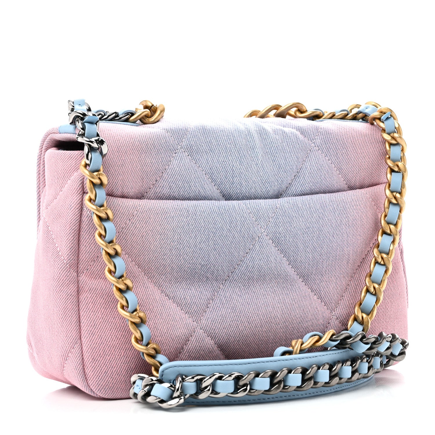 Chanel Denim Quilted Medium Chanel 19 Flap Blue Pink 3 of 11