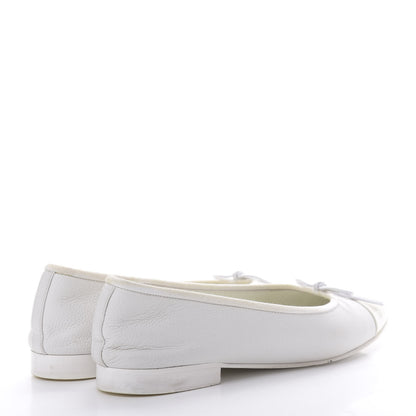 Chanel Calfskin Patent Cap Toe Ballerina Flats 37.5 White 3 of 14