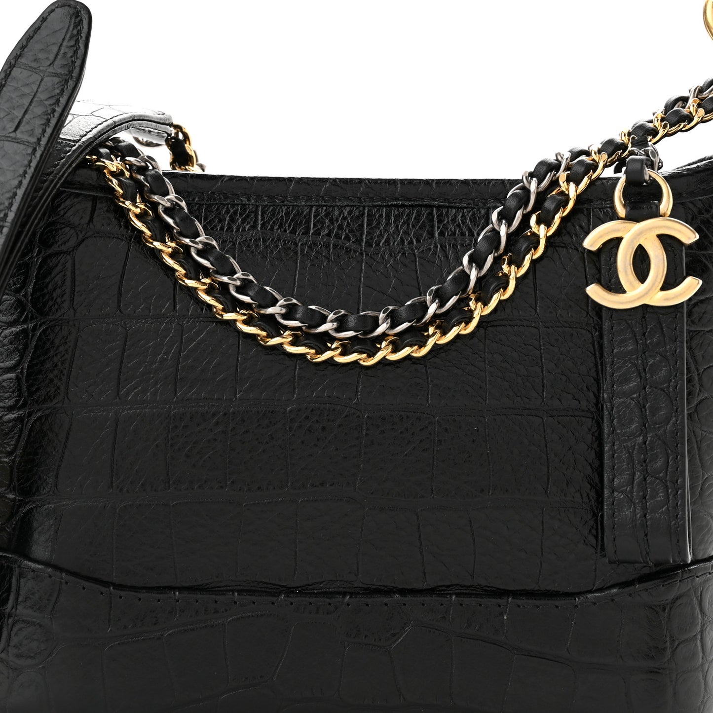 Calfskin Crocodile Embossed Small Gabrielle Cocodile Hobo Black