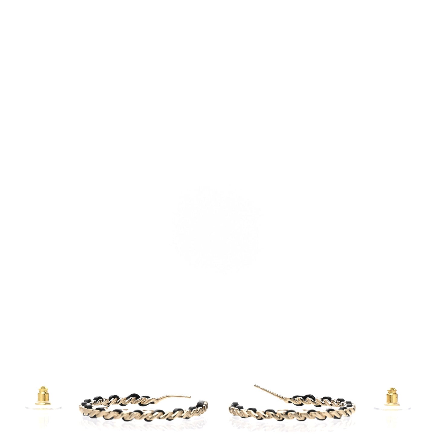 Lambskin Chain Crystal CC Star Chain Hoop Earrings Gold Black