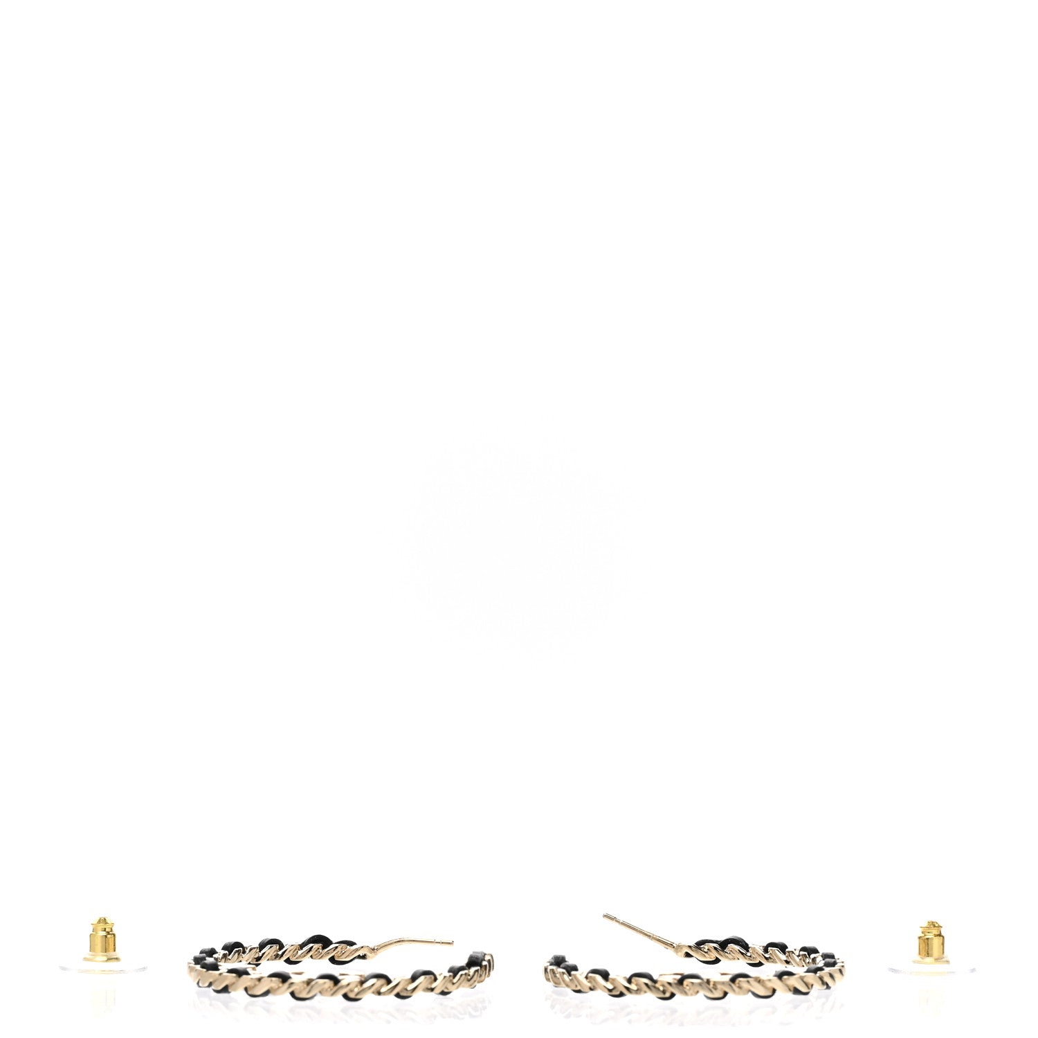 Chanel Lambskin Chain Crystal CC Star Chain Hoop Earrings Gold Black 3 of 5
