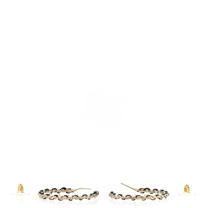 Chanel Lambskin Chain Crystal CC Star Chain Hoop Earrings Gold Black 3 of 5