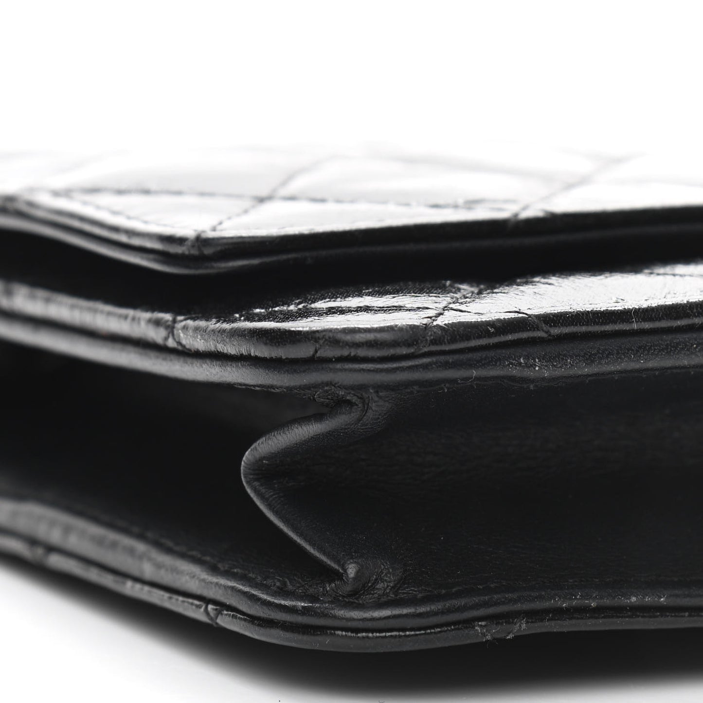 Distressed Patent Calfskin Quilted Reissue Wallet On Chain WOC Black