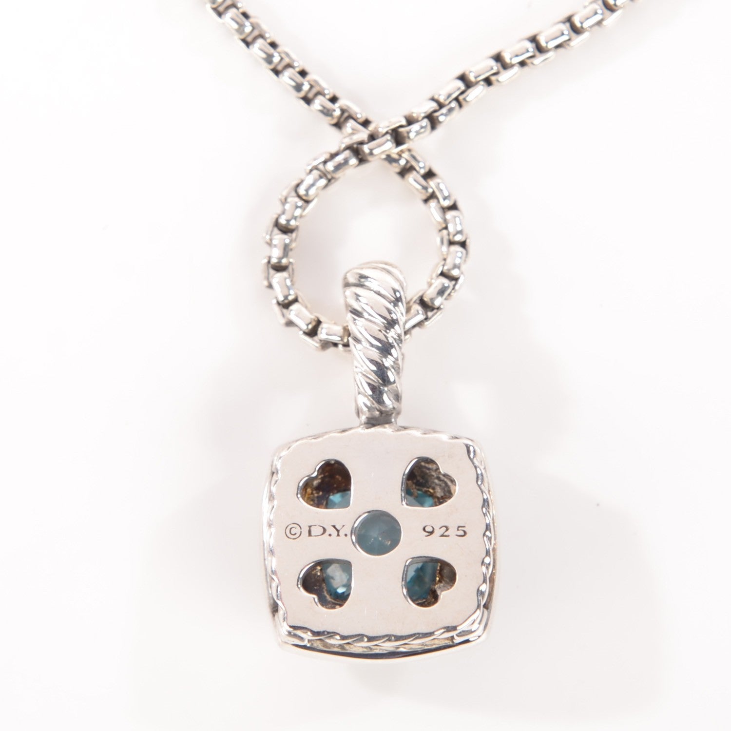 David Yurman Sterling Silver Diamond Blue Topaz 7mm Petite Albion Pendant Necklace 5 of 6