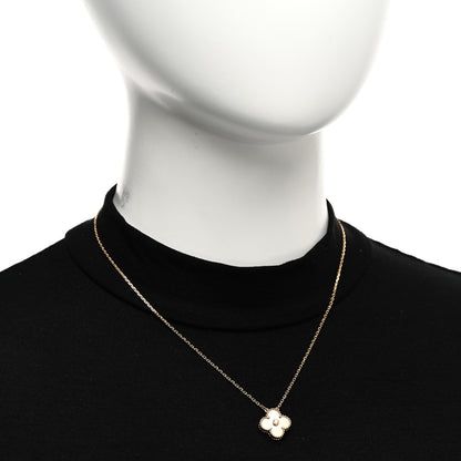 Van Cleef & Arpels 18K Yellow Gold Diamond Yellow Mother of Pearl Vintage Alhambra Pendant Necklace 2 of 4