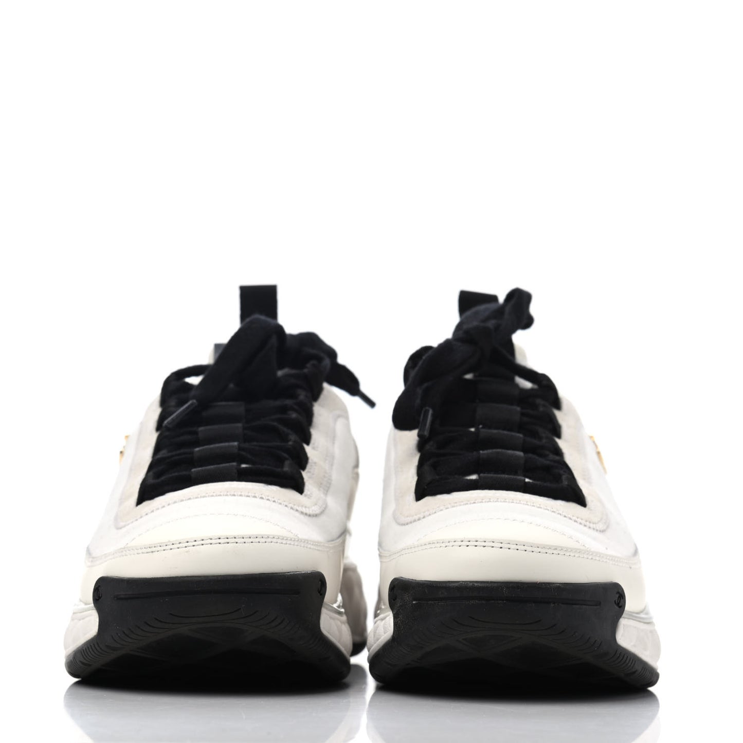 Velvet Calfskin Mixed Fibers CC Sneakers 37.5 Ivory Black