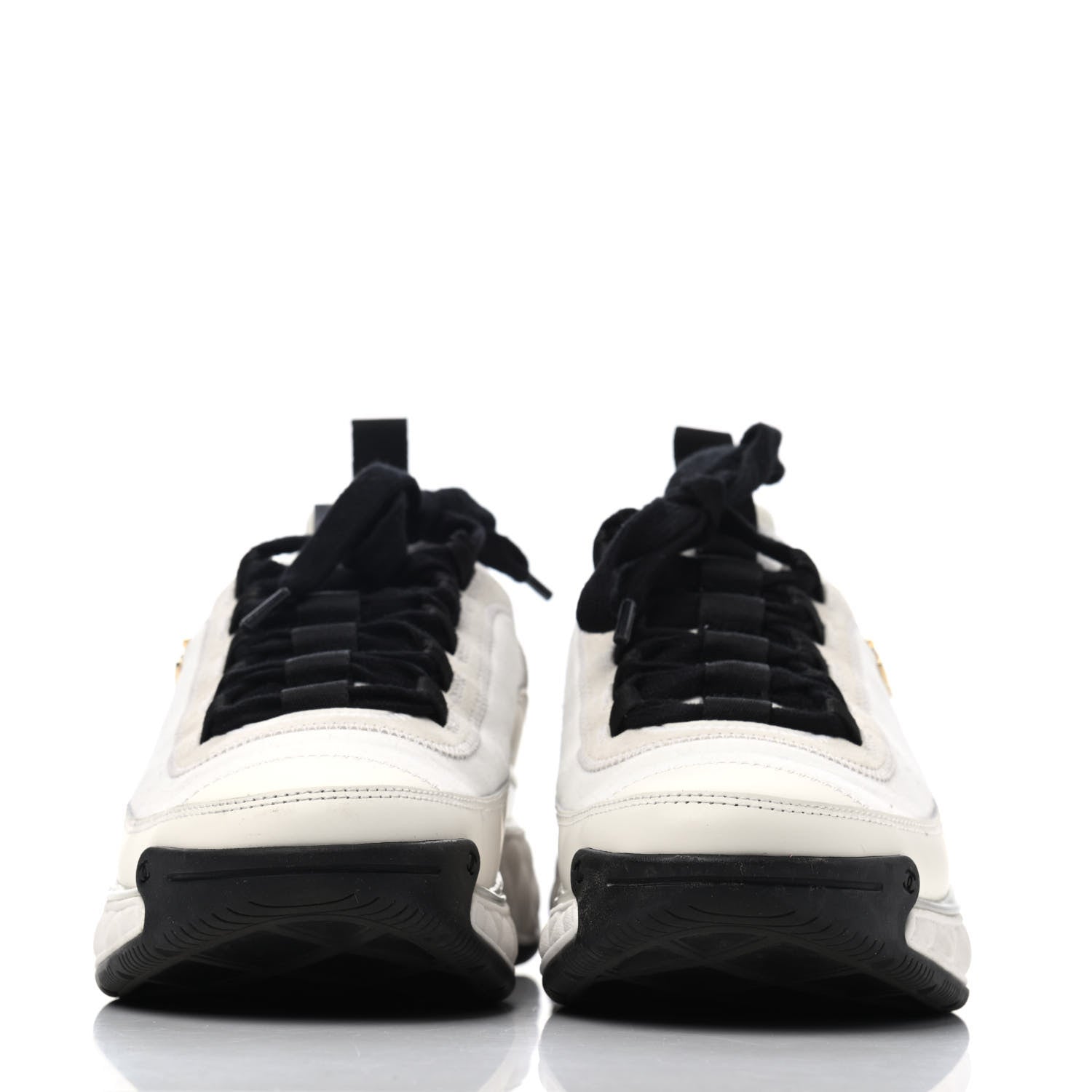 Chanel Velvet Calfskin Mixed Fibers CC Sneakers 37.5 Ivory Black 2 of 4