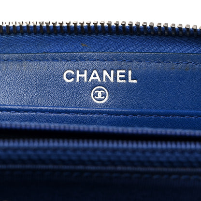 Chanel Patent Calfskin Quilted Large Gusset Zip Around Wallet Blue 6 of 10