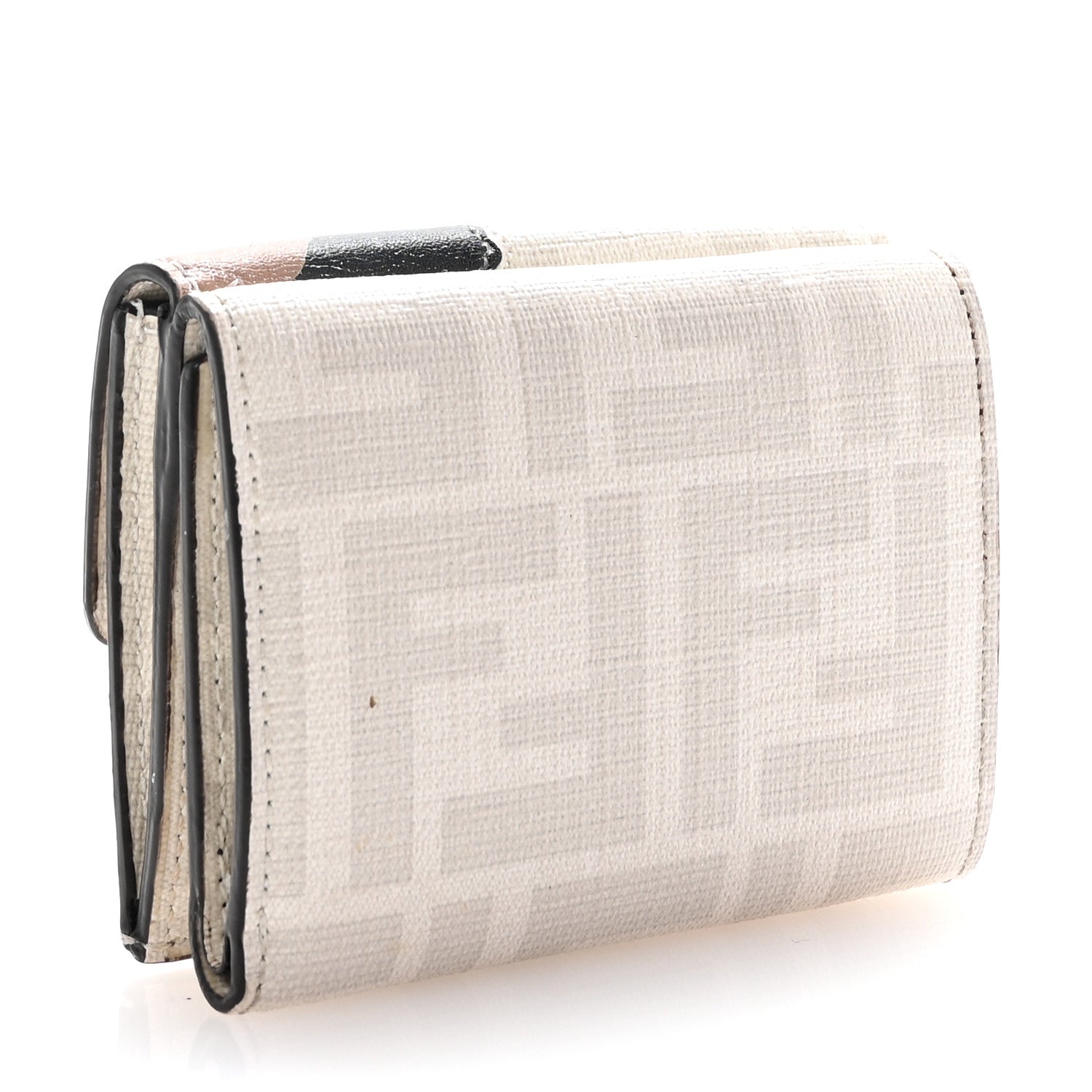 Fendi Glazed Fabric Vitello Liberty FF Logo Bikini Girls Inlay Fold Over Card Holder Wallet Bianco Perla Multicolor 3 of 8