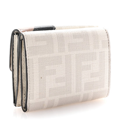 Fendi Glazed Fabric Vitello Liberty FF Logo Bikini Girls Inlay Fold Over Card Holder Wallet Bianco Perla Multicolor 3 of 8
