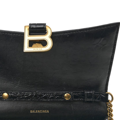 Balenciaga Shiny Calfskin Crocodile Embossed Hourglass Chain Bag Black 10 of 10