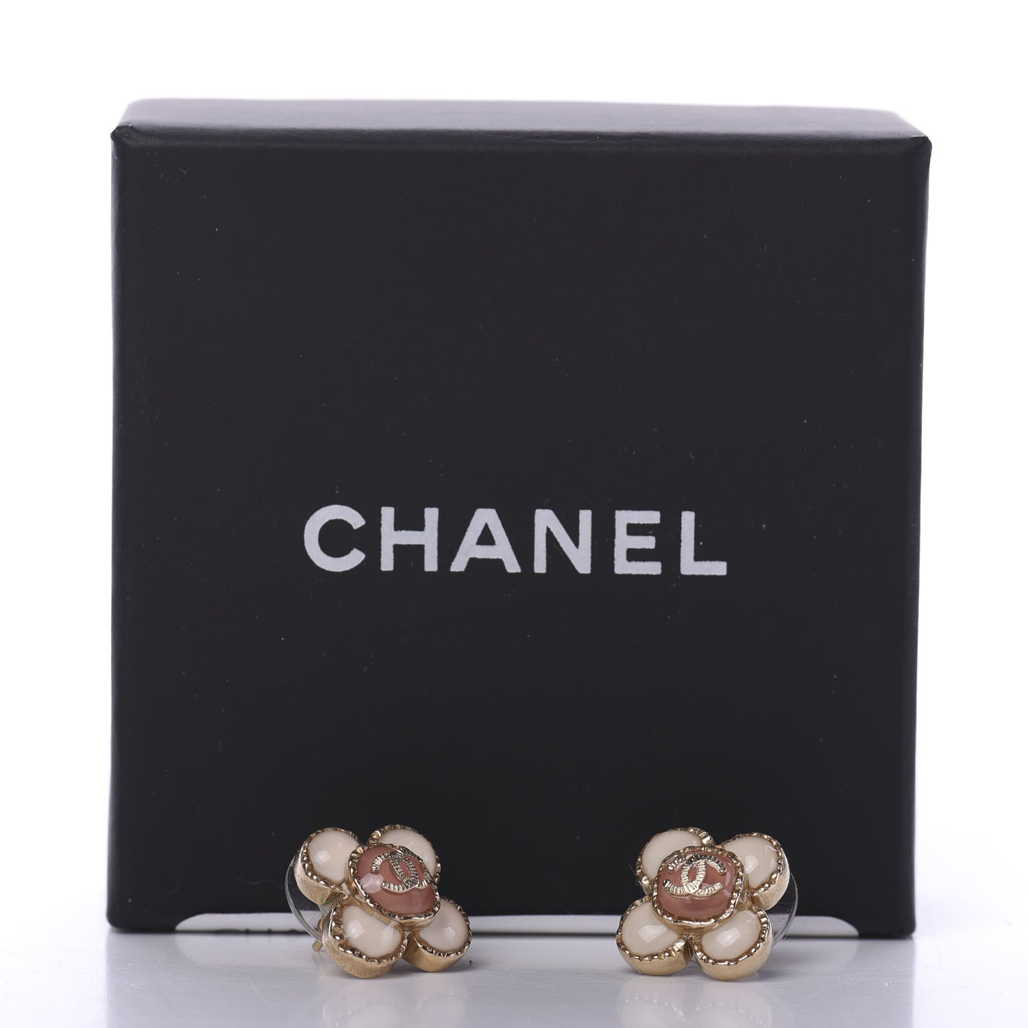 Chanel Enamel Flower CC Earrings Beige Pink 5 of 5