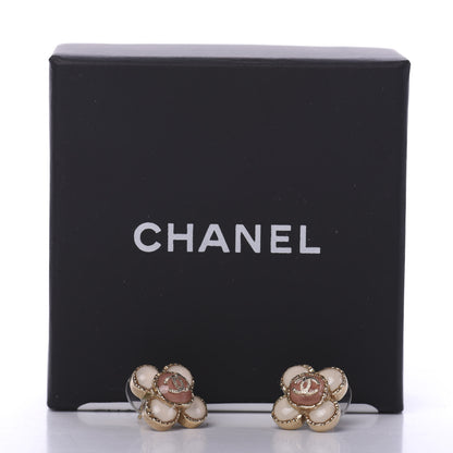 Chanel Enamel Flower CC Earrings Beige Pink 5 of 5