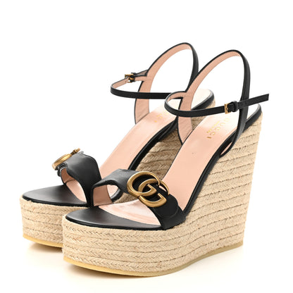 Gucci Lifford Calfskin Aitana Espadrille Platform 45/130mm Wedge Sandals 39 Black 3 of 8