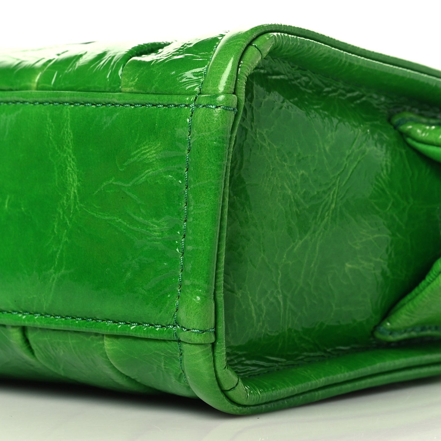 Shiny Crinkled Calfskin Mini The Tote Bag Green Glow