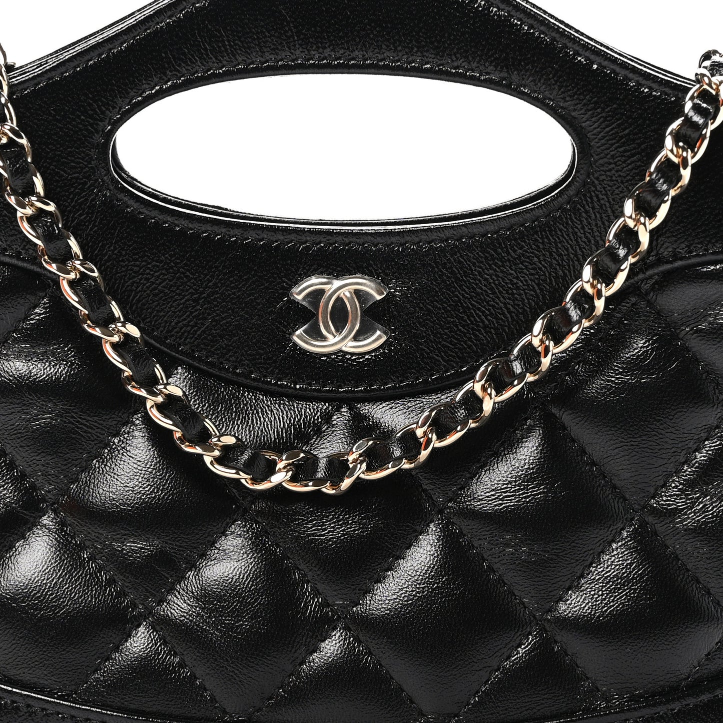 Shiny Crumpled Calfskin Quilted Nano 31 Shopping Bag Black