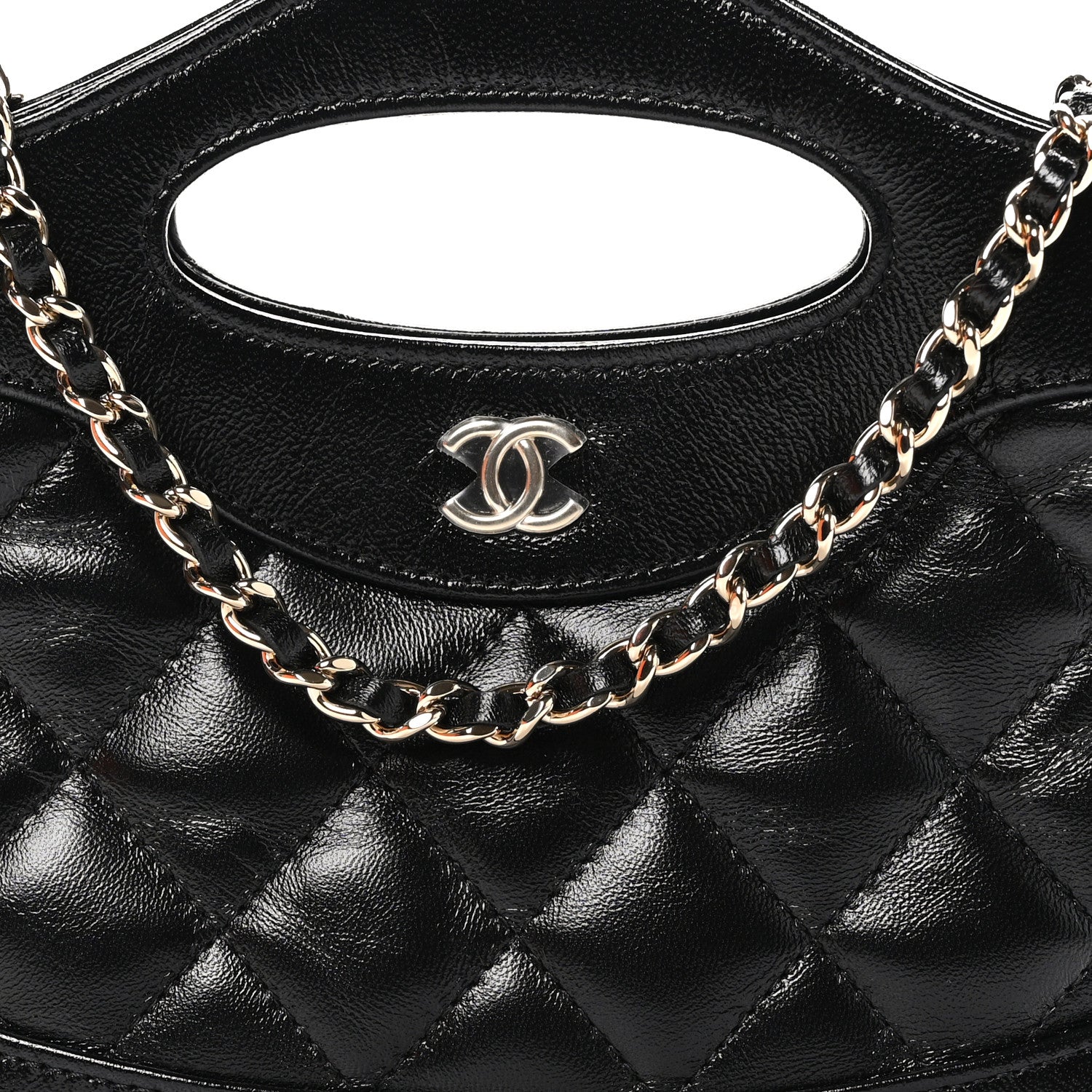 Chanel Shiny Crumpled Calfskin Quilted Nano 31 Shopping Bag Black 8 of 11