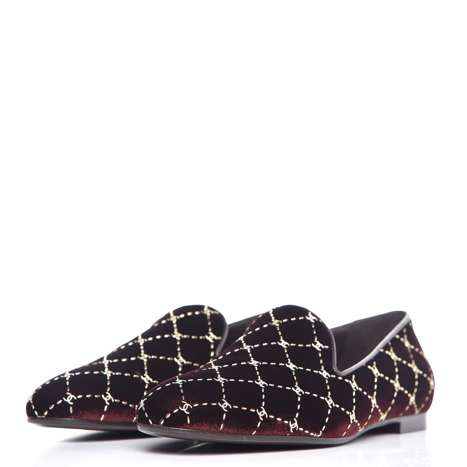 Chanel Velvet Moccasin Loafers 40 Burgundy 3 of 9