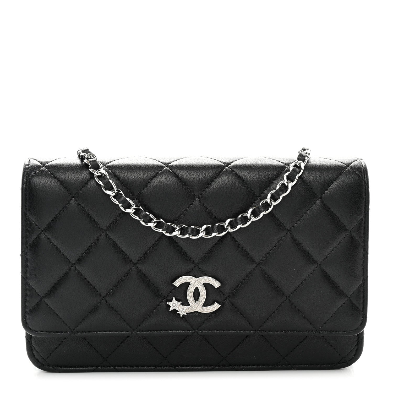 Chanel Lambskin Quilted Crystal Star Wallet On Chain Black 1 of 12