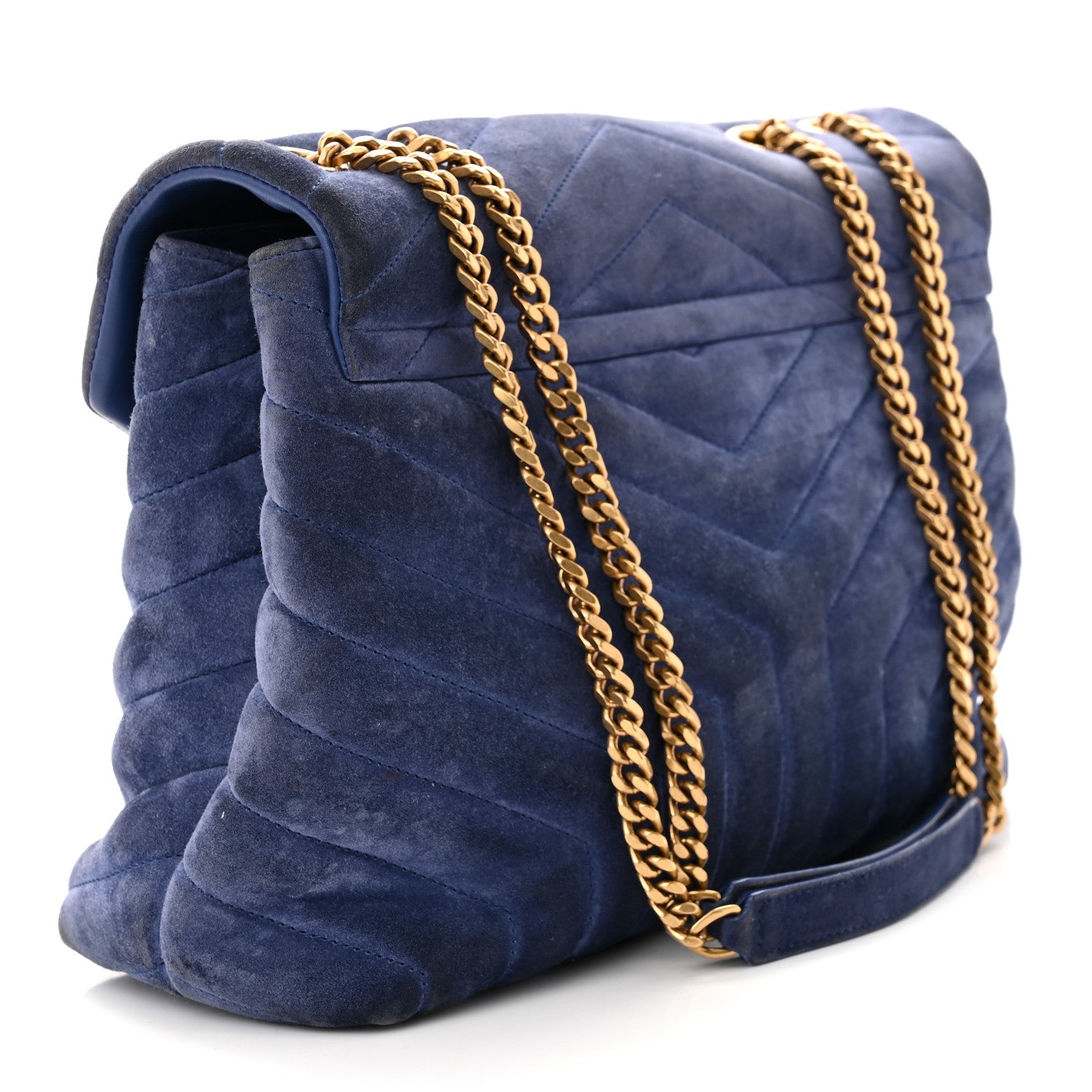 Saint Laurent Suede Calfskin Y Quilted Monogram Medium Loulou Chain Satchel Blue 3 of 13