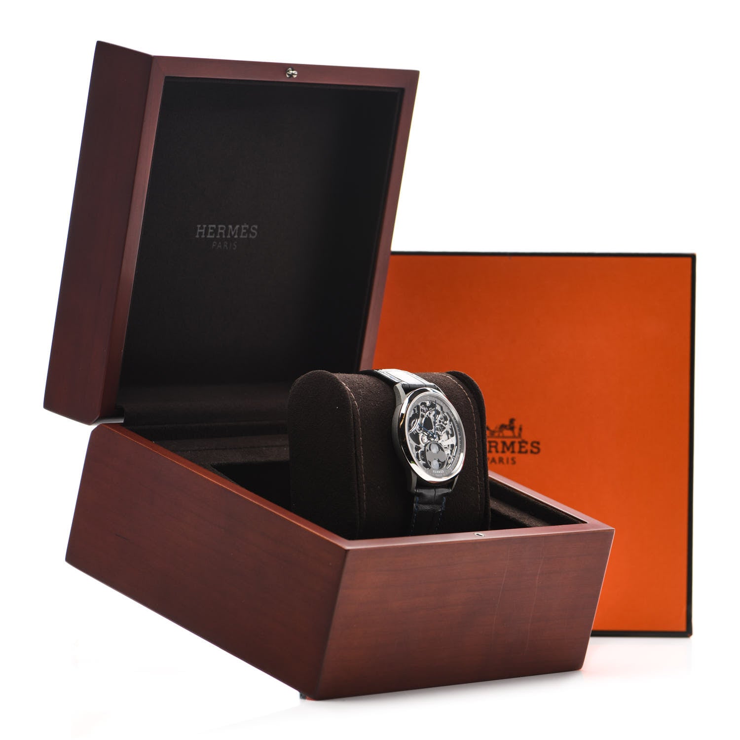 Hermes Platinum Titanium Alligator 39.5mm Slim d'Hermes Squelette Lune Automatic Watch Graphite 5 of 5