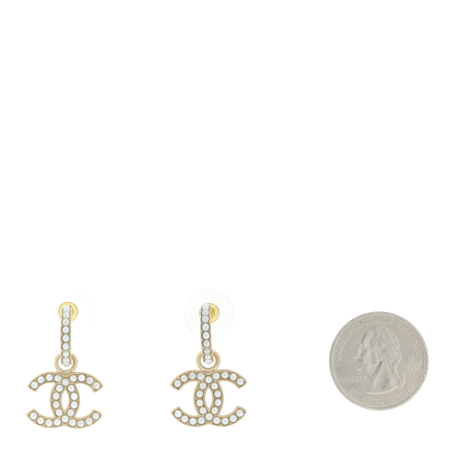 Chanel Pearl CC Hoop Drop Earring Gold 2 of 5