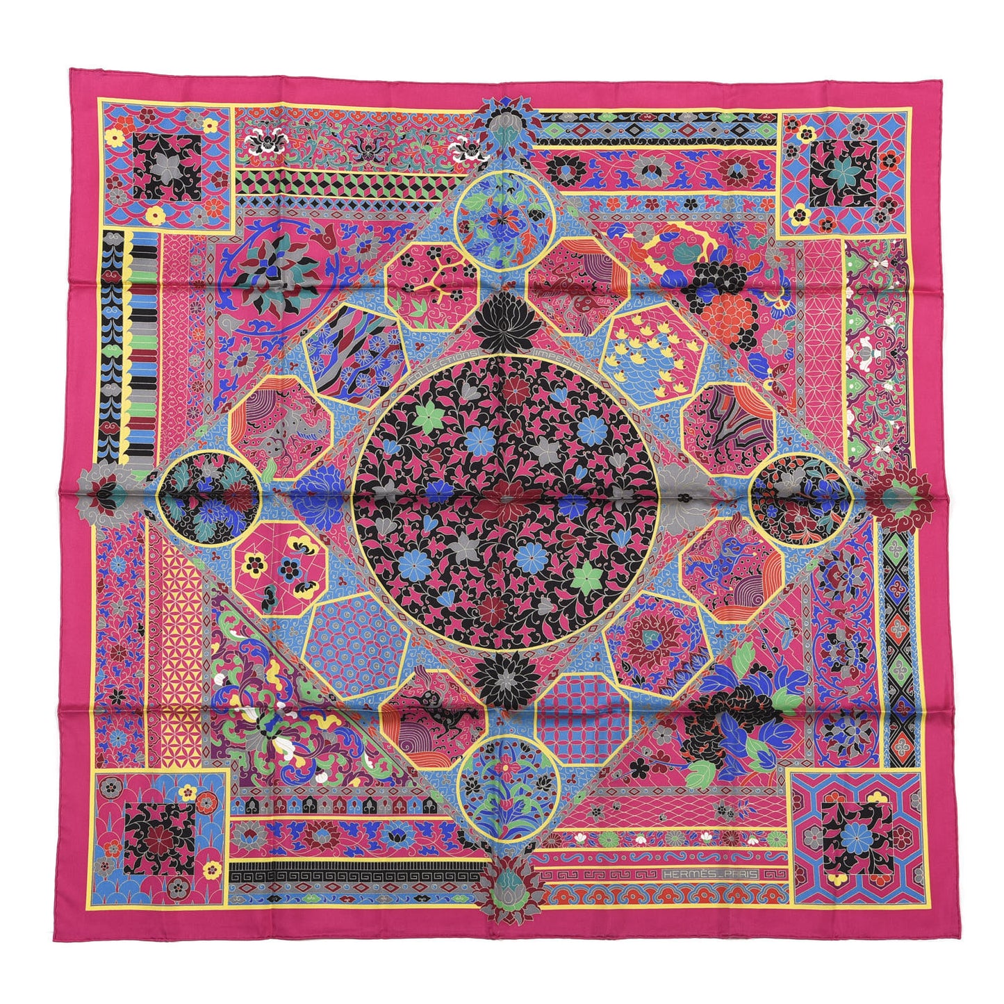 Silk Collections Imperiales Scarf 90 Fuchsia Vert Black