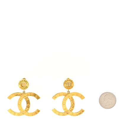 Chanel Metal Large Paris Button Earrings Gold 2 of 4