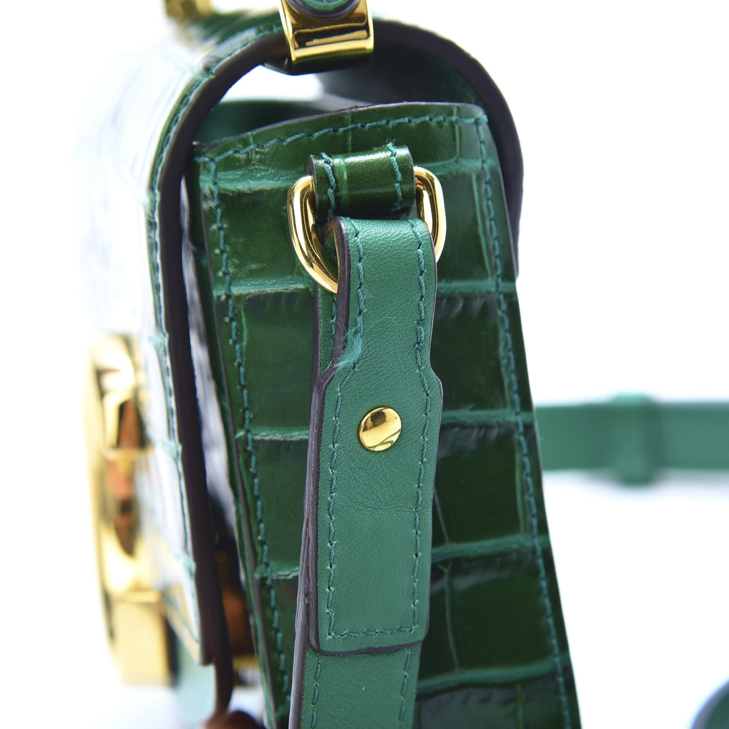 Chloe Calfskin Crocodile Embossed Mini C Double Carry Woodsy Green 14 of 15