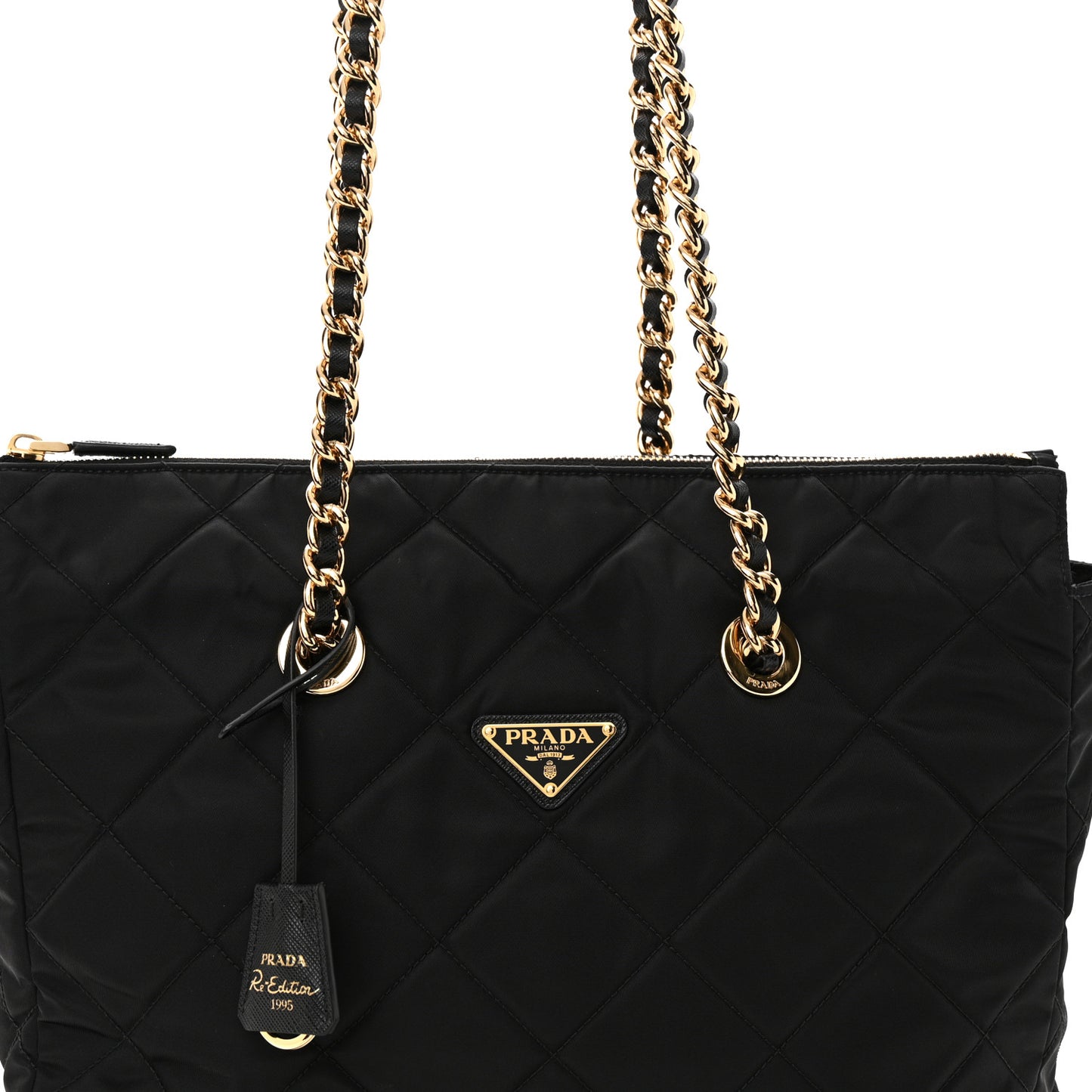 Re-Nylon Stitched Re-Edition 1995 Chaine Medium Tote Bag Black