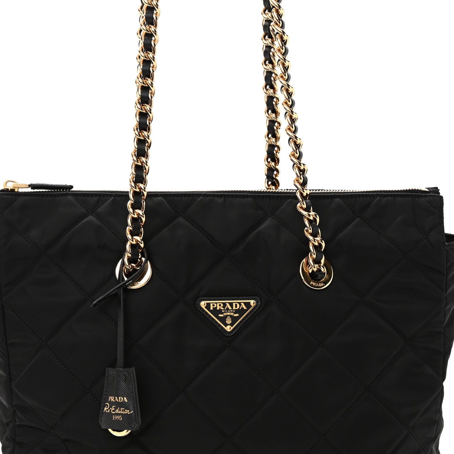 Prada Re-Nylon Stitched Re-Edition 1995 Chaine Medium Tote Bag Black 7 of 9